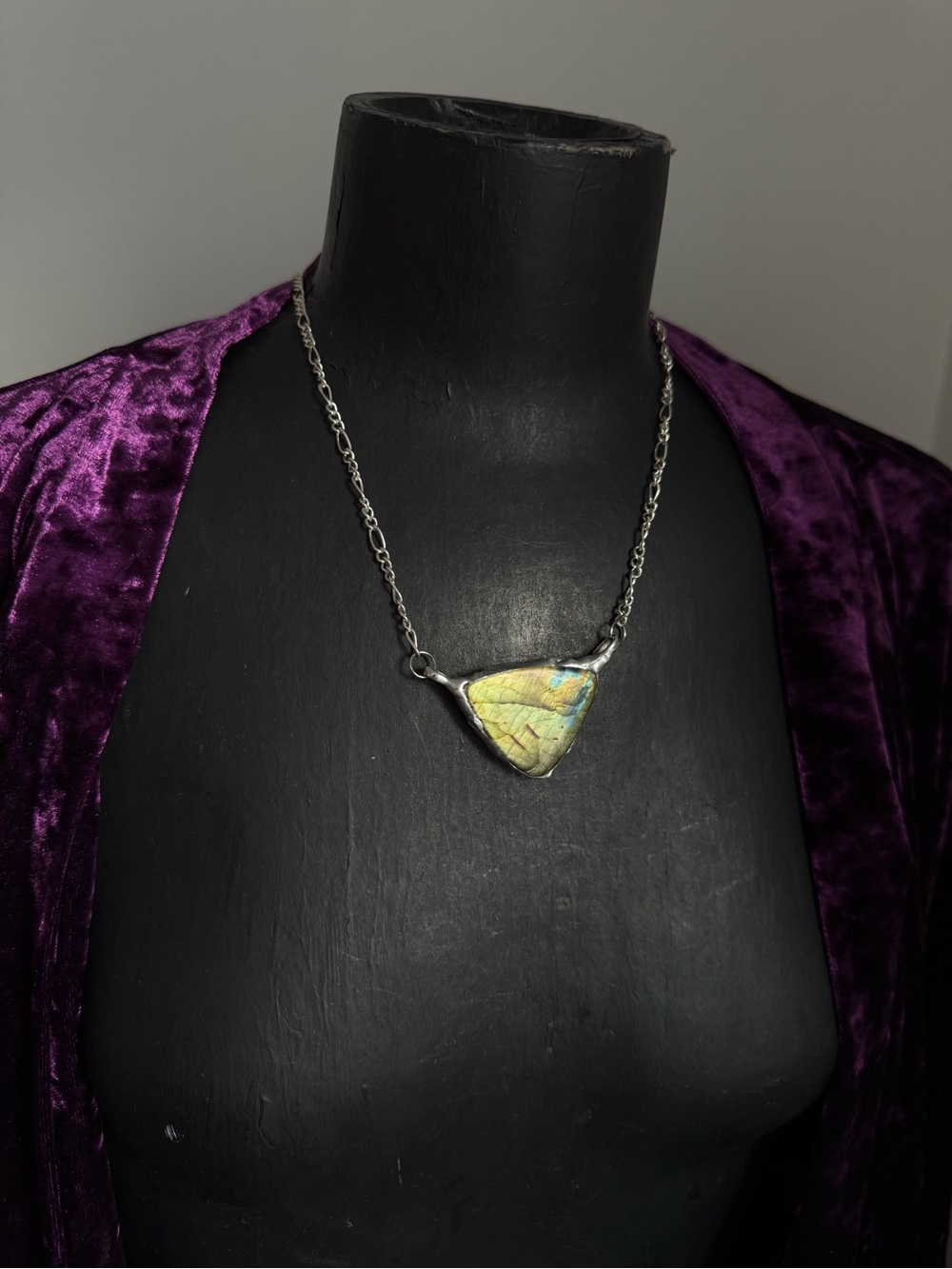 Labradorite shield crystal necklace pendant witchy boho jewelry layering necklac